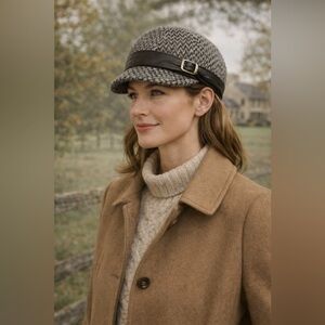 Gray Tweed Wool Cashmere Cap Classic Heritage Equestrian Style